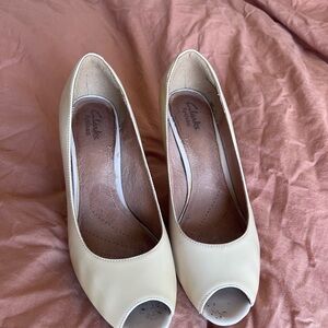 Clarks Women's Beige Peep Toe Heels